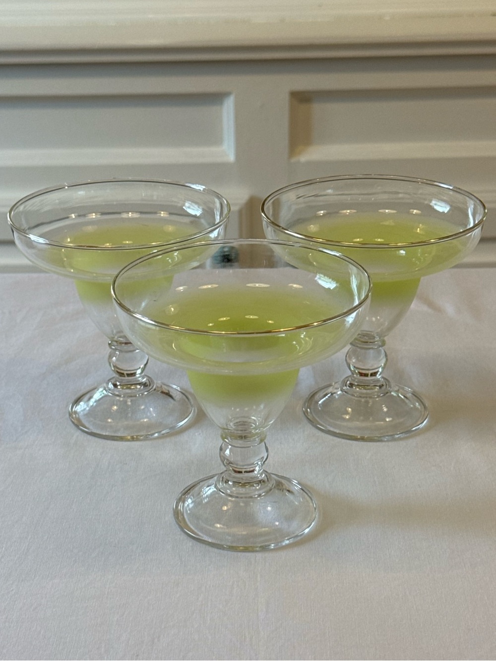 💚 Vintage Blendo Yellow Green Frosted Ombre Margarita Glasses Set of 3 MCM HTF